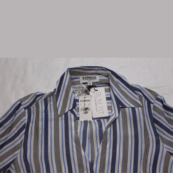 Express Womens Portofino Long Sleeve Slim Fit Striped Button Shirt NWT Size XXS - Picture 2 of 7
